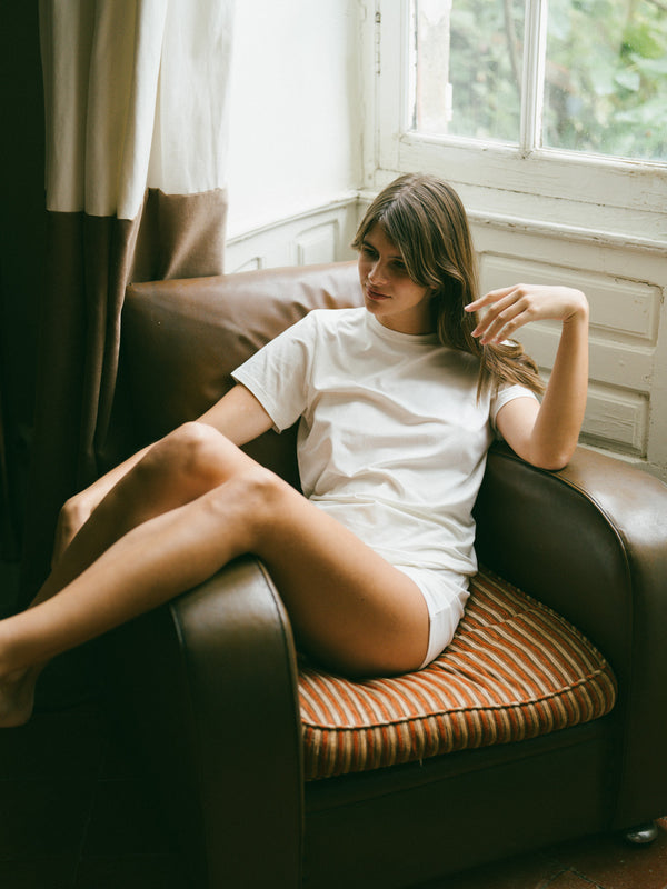Pétrone T-shirt manches courtes coton pima micromodal blanc crème femme