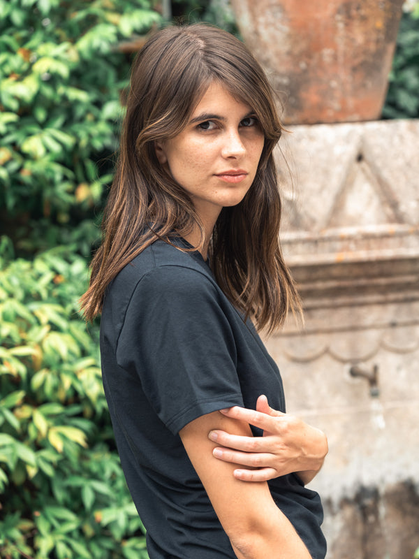 Pétrone T-shirt manches courtes coton pima micromodal bleu marine femme