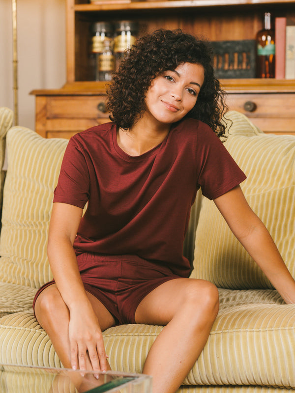 Pétrone T-shirt manches courtes coton pima micromodal bordeaux foncé femme