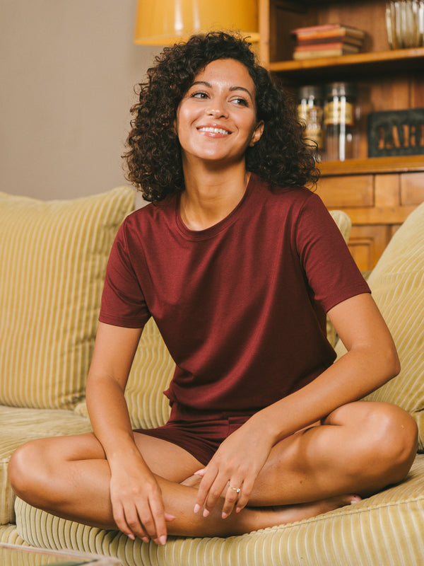 Pétrone T-shirt manches courtes coton pima micromodal bordeaux foncé femme