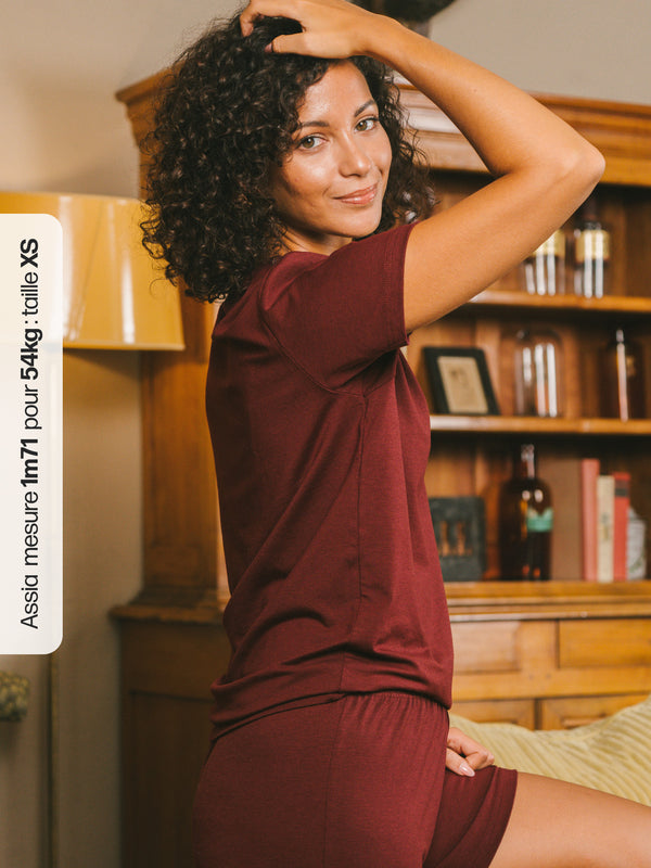 Pétrone T-shirt manches courtes coton pima micromodal bordeaux foncé femme