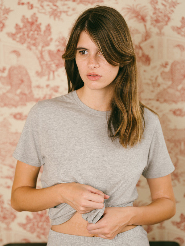 Pétrone T-shirt manches courtes coton pima micromodal gris chiné clair femme