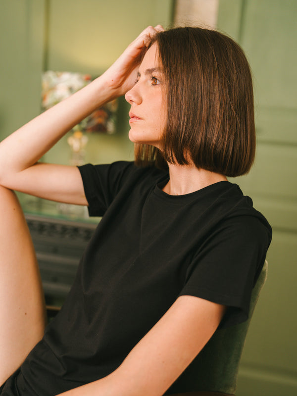 Pétrone T-shirt manches courtes coton pima micromodal noir femme