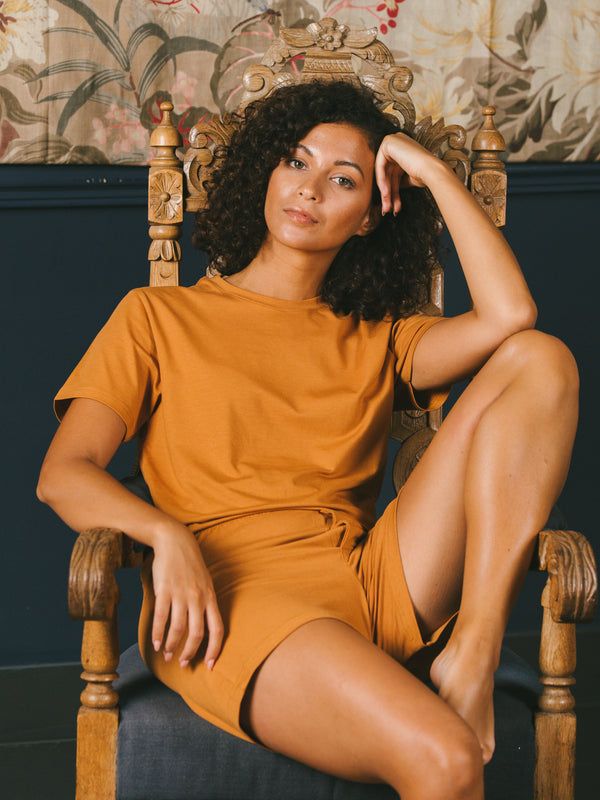 Pétrone T-shirt manches courtes coton pima micromodal ocre femme