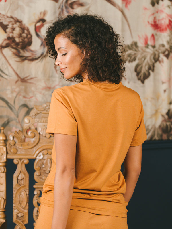 Pétrone T-shirt manches courtes coton pima micromodal ocre femme