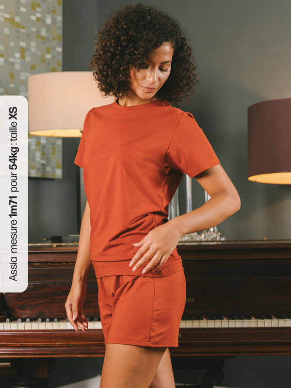 Pétrone T-shirt manches courtes coton pima micromodal rouille femme
