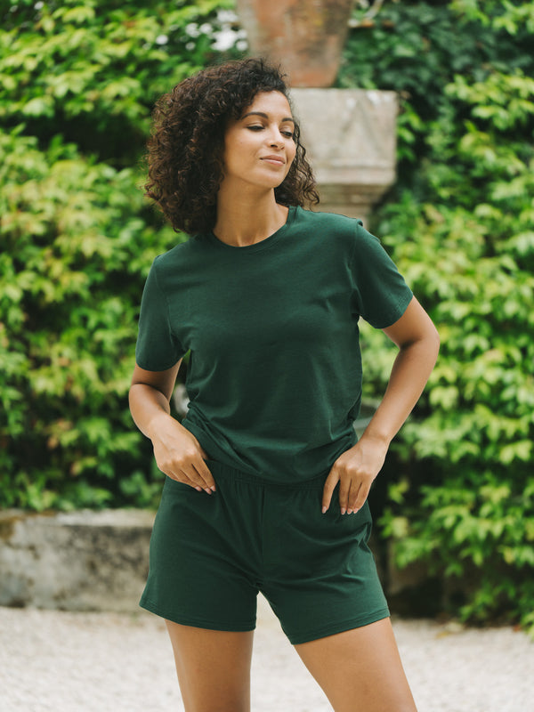 Pétrone T-shirt manches courtes coton pima micromodal vert bouteille femme