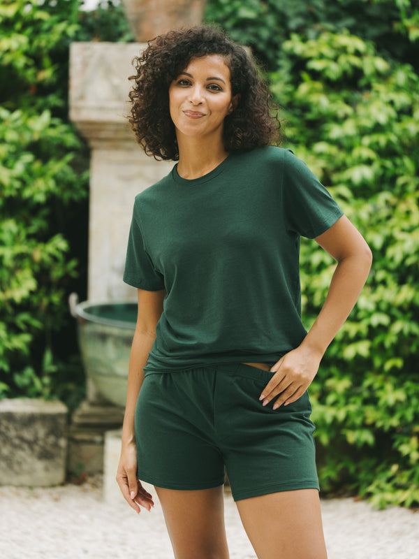 Pétrone T-shirt manches courtes coton pima micromodal vert bouteille femme