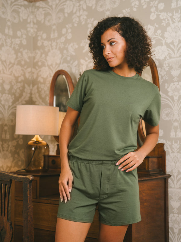 Pétrone T-shirt manches courtes coton pima micromodal vert kaki femme
