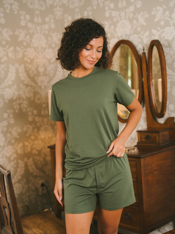 Pétrone T-shirt manches courtes coton pima micromodal vert kaki femme