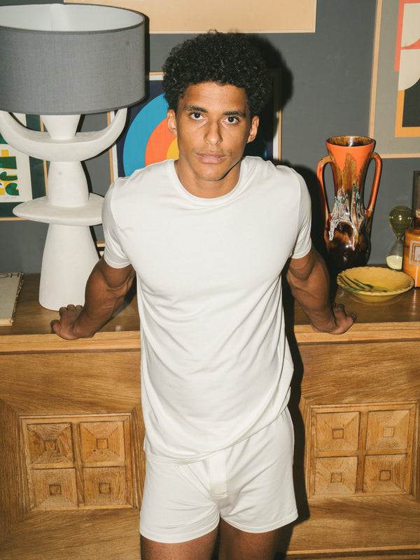 Pétrone T-shirt manches courtes coton pima micromodal blanc crème homme
