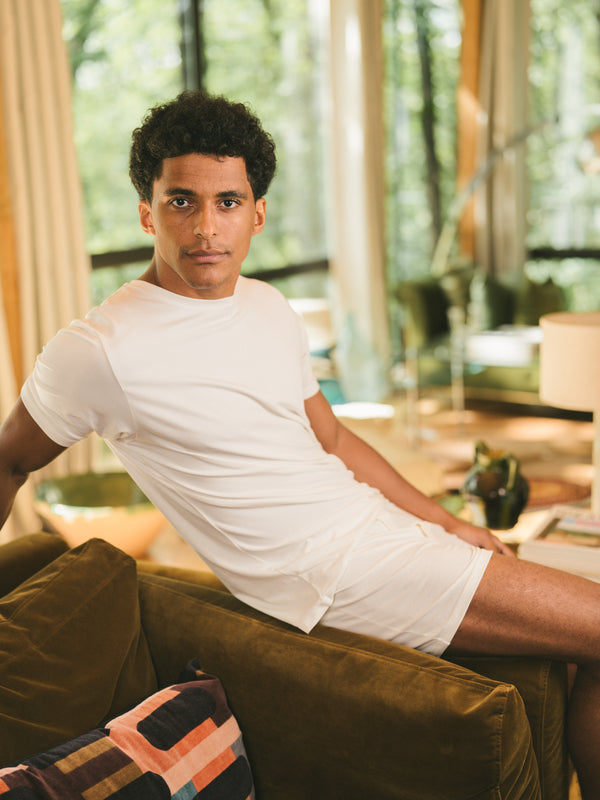 Pétrone T-shirt manches courtes coton pima micromodal blanc crème homme