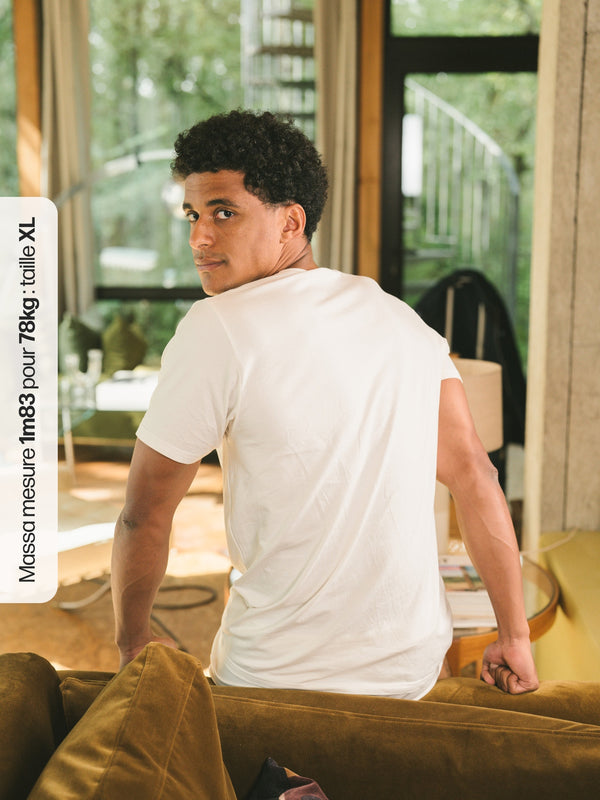 Pétrone T-shirt manches courtes coton pima micromodal blanc crème homme