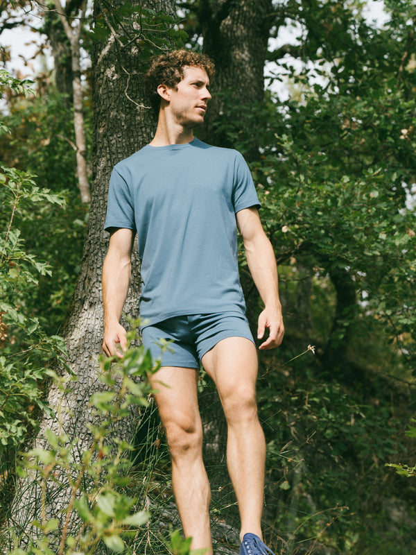 Pétrone T-shirt manches courtes coton pima micromodal bleu céruléen homme
