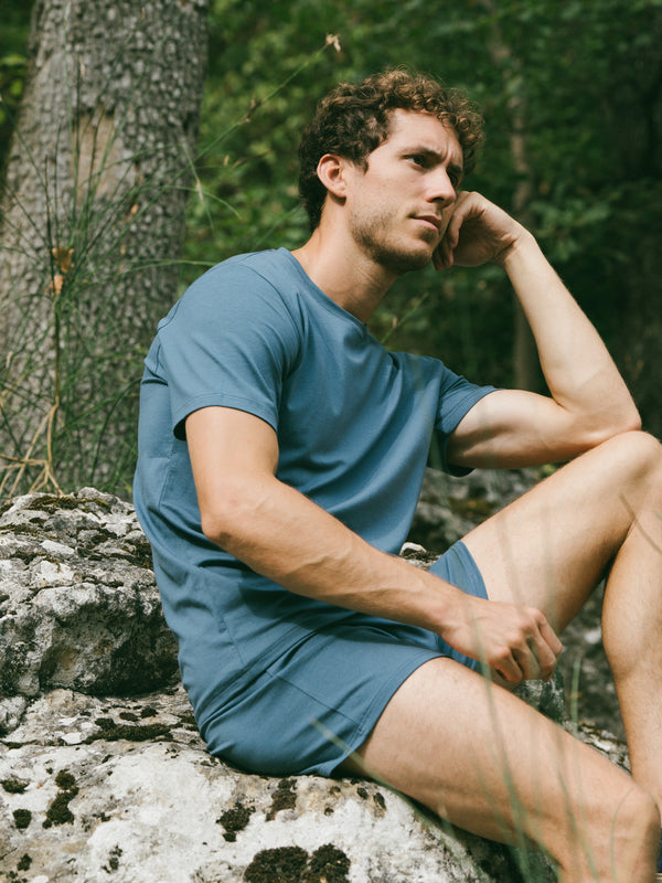 Pétrone T-shirt manches courtes coton pima micromodal bleu céruléen homme