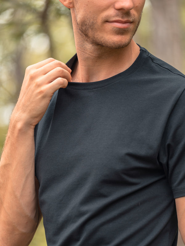 Pétrone T-shirt manches courtes coton pima micromodal bleu marine homme