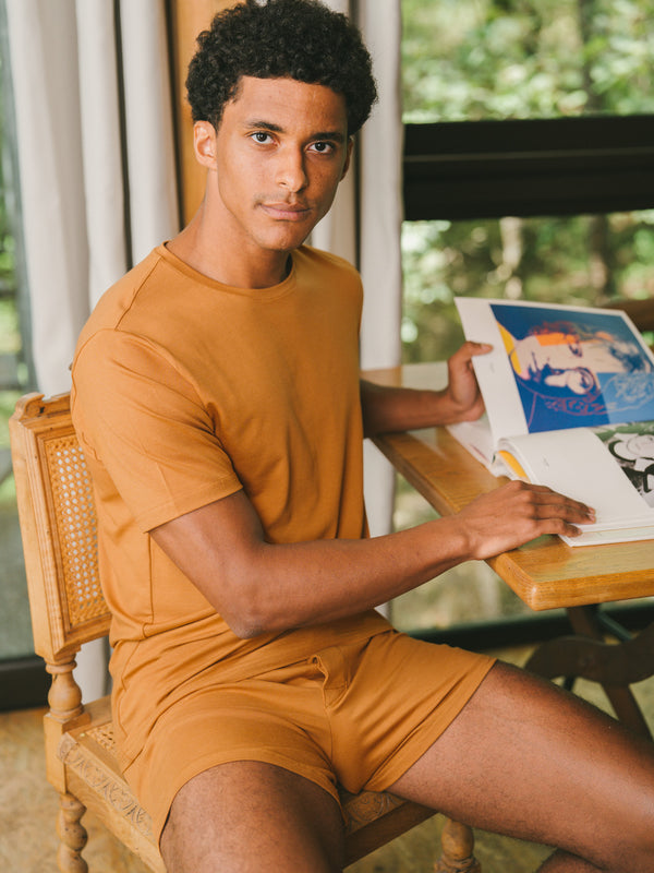 Pétrone T-shirt manches courtes coton pima micromodal ocre homme