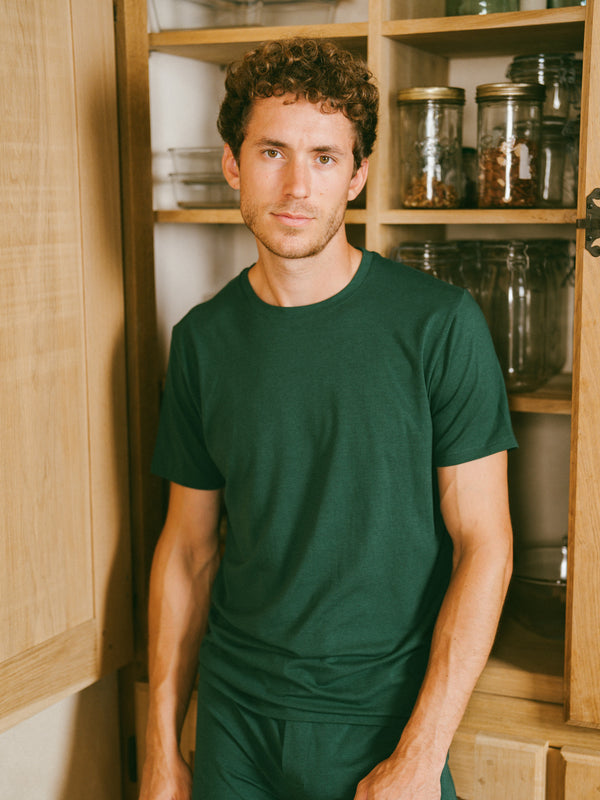 Pétrone Tshirt coton tencel lyocell vert bouteille homme