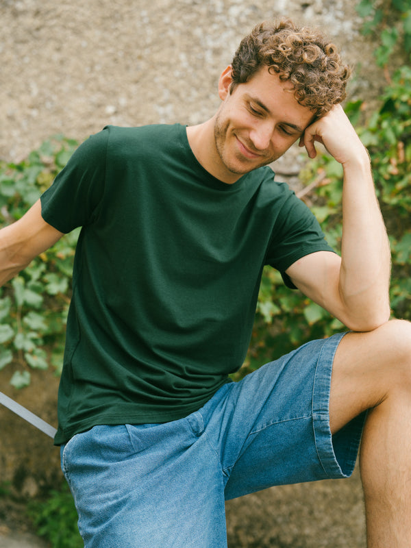 Pétrone Tshirt coton tencel lyocell vert bouteille homme