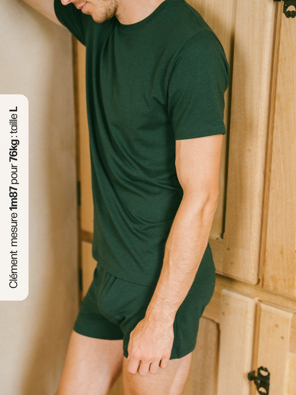 Pétrone Tshirt coton tencel lyocell vert bouteille homme