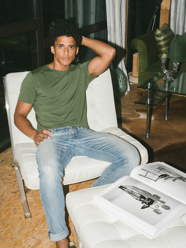 Pétrone T-shirt manches courtes coton pima micromodal vert kaki homme