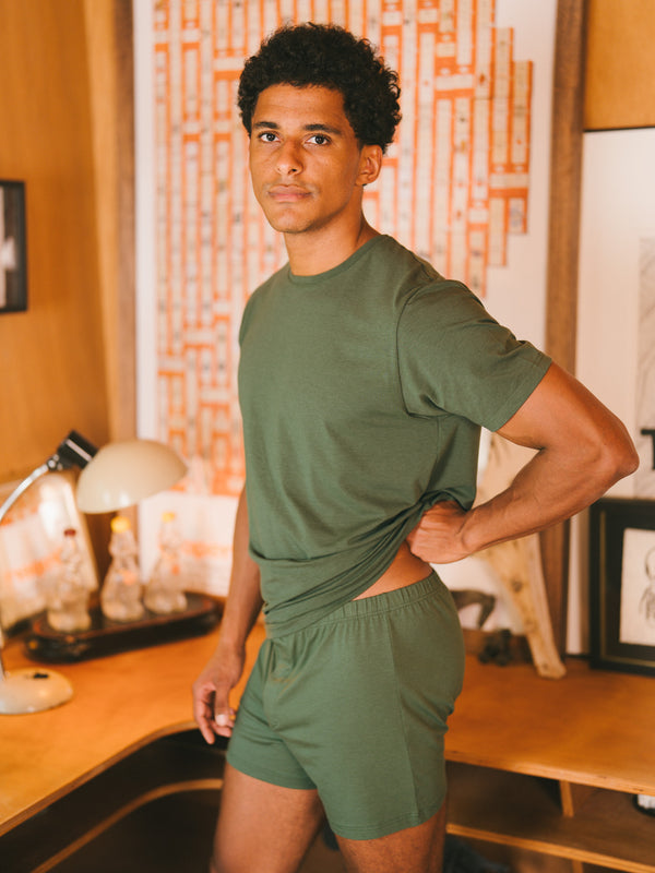 Pétrone T-shirt manches courtes coton pima micromodal vert kaki homme