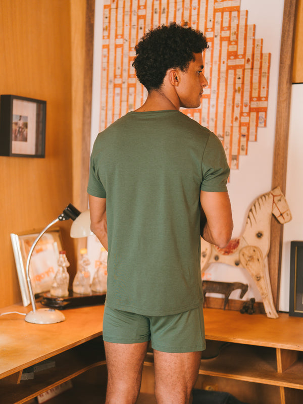 Pétrone T-shirt manches courtes coton pima micromodal vert kaki homme