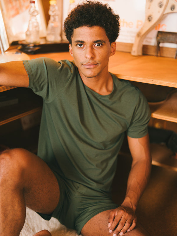Pétrone T-shirt manches courtes coton pima micromodal vert kaki homme