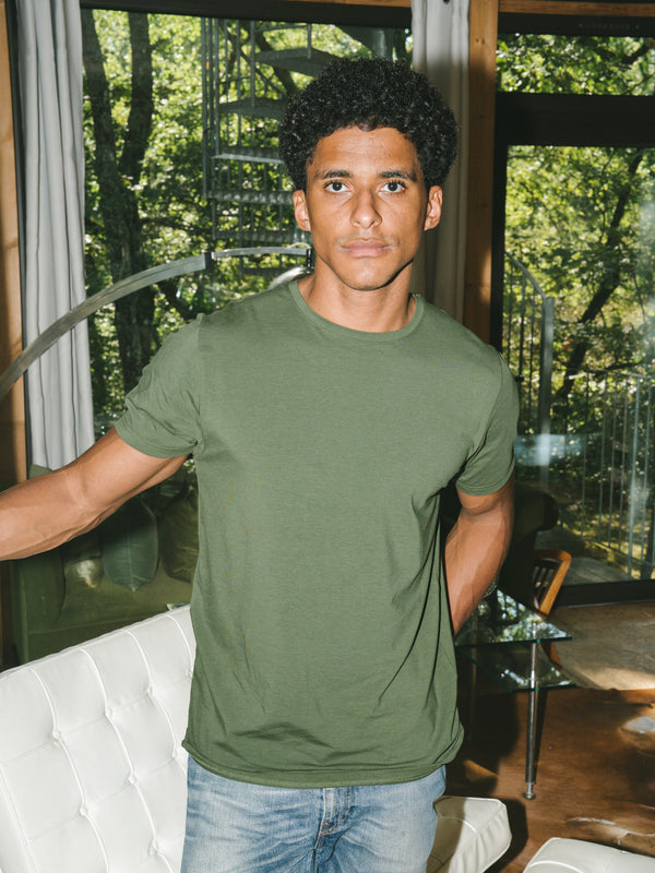 Pétrone T-shirt manches courtes coton pima micromodal vert kaki homme