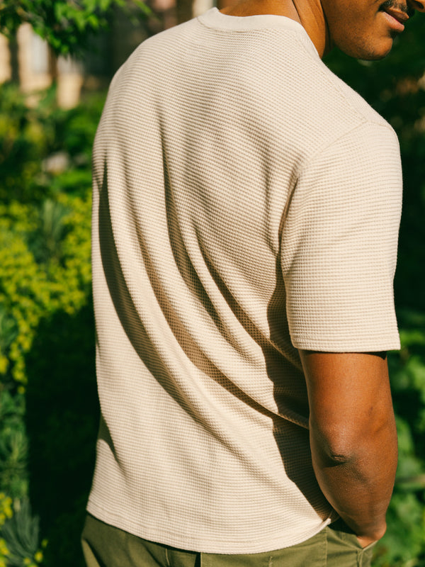 Pétrone T-shirt manches courtes gaufré thermal coton bio tencel beige homme