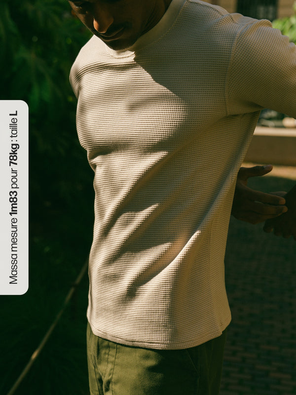 Pétrone T-shirt manches courtes gaufré thermal coton bio tencel beige homme
