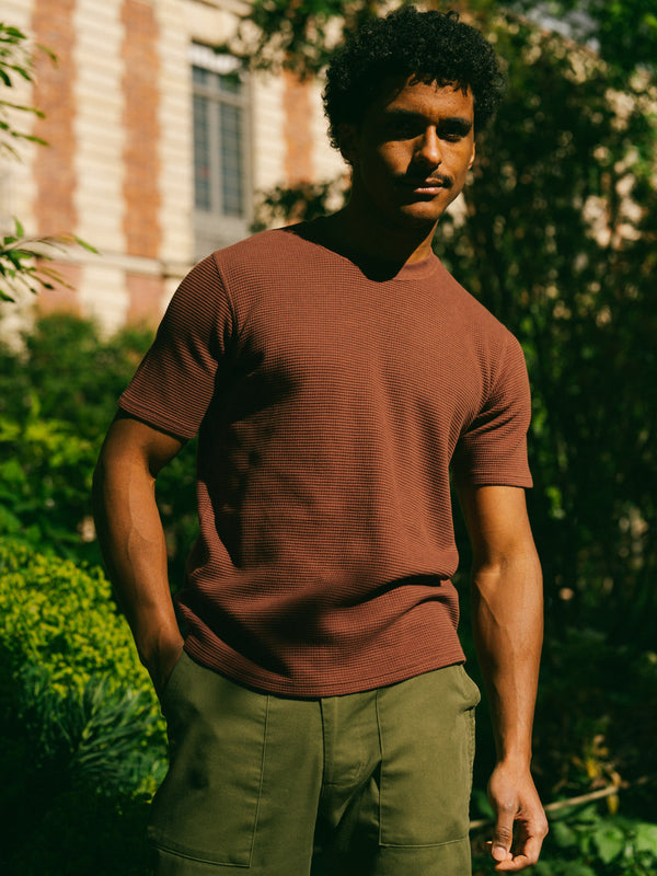 Pétrone T-shirt manches courtes gaufré thermal coton bio tencel noisette homme