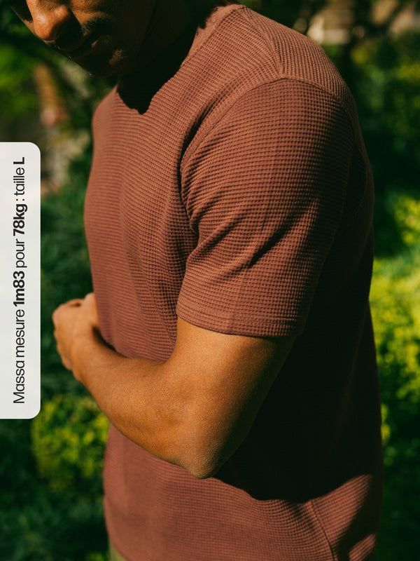 Pétrone T-shirt manches courtes gaufré thermal coton bio tencel noisette homme