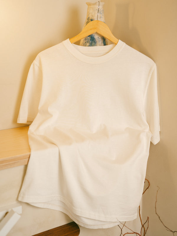 Pétrone T-shirt manches courtes coton bio tencel blanc crème homme
