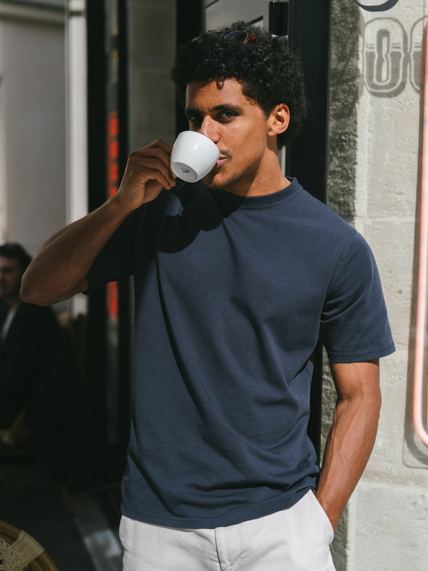 Pétrone T-shirt manches courtes coton bio tencel bleu marine homme