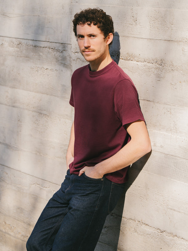 Pétrone T-shirt manches courtes coton bio tencel bordeaux homme