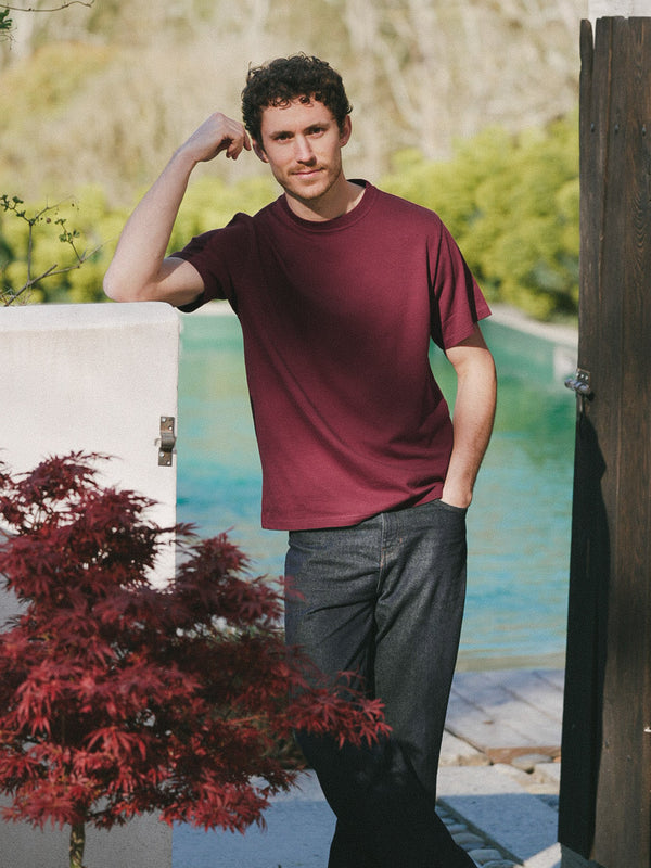 Pétrone T-shirt manches courtes coton bio tencel bordeaux homme