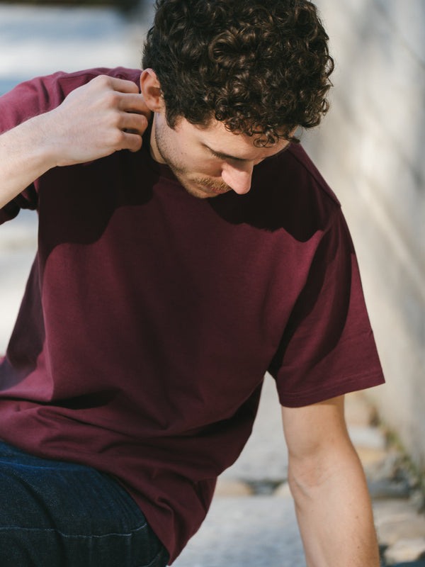 Pétrone T-shirt manches courtes coton bio tencel bordeaux homme