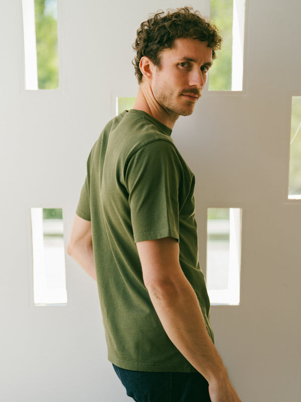 Pétrone T-shirt manches courtes coton bio tencel vert kaki homme