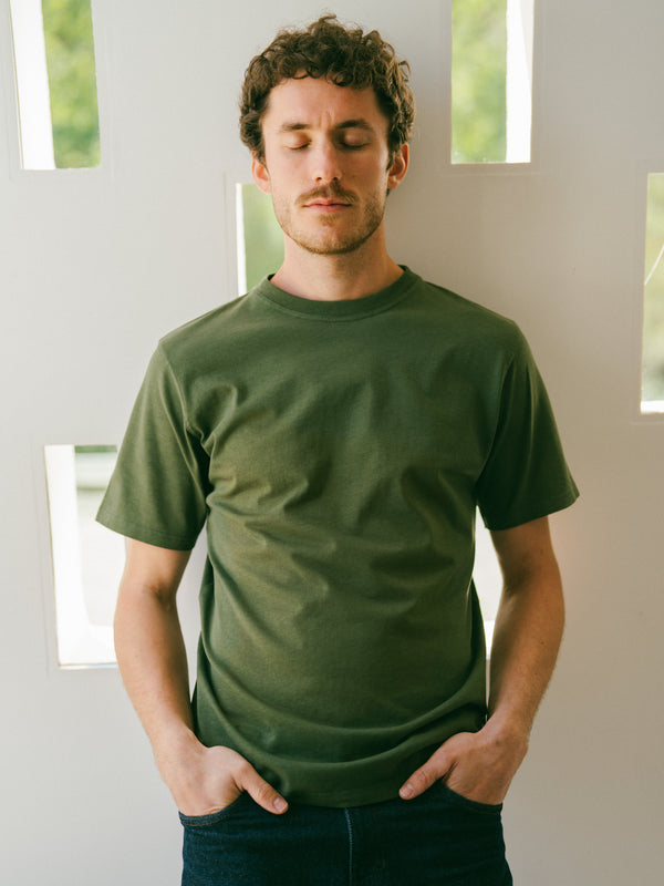Pétrone T-shirt manches courtes coton bio tencel vert kaki homme