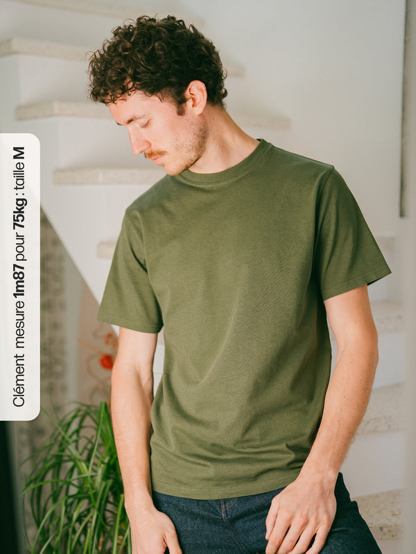 Pétrone T-shirt manches courtes coton bio tencel vert kaki homme