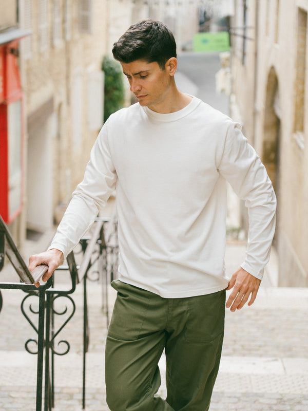 Pétrone T-shirt manches courtes coton bio tencel blanc crème homme