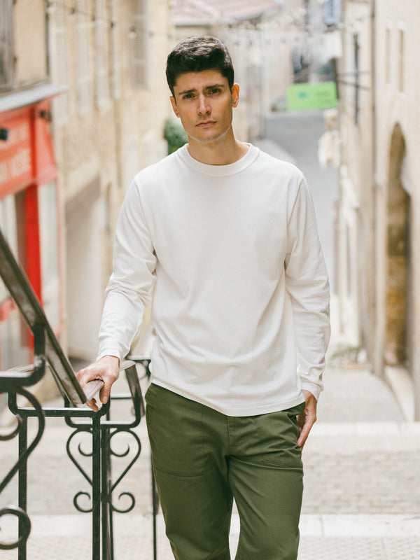 Pétrone T-shirt manches courtes coton bio tencel blanc crème homme