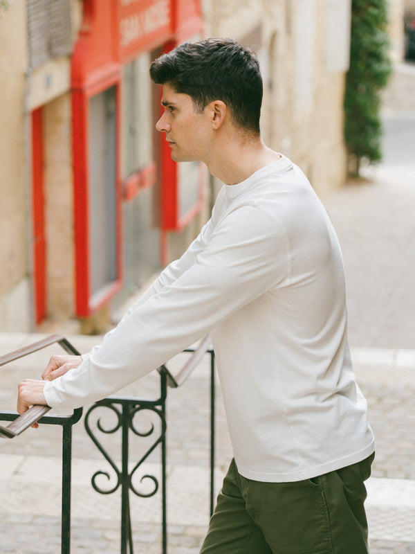 Pétrone T-shirt manches courtes coton bio tencel blanc crème homme