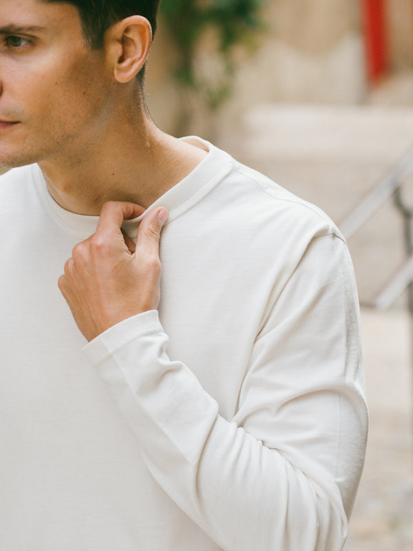 Pétrone T-shirt manches courtes coton bio tencel blanc crème homme