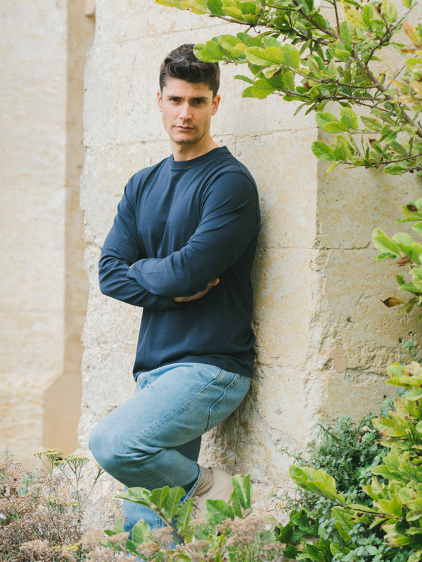 Pétrone T-shirt manches courtes coton bio tencel bleu marine homme