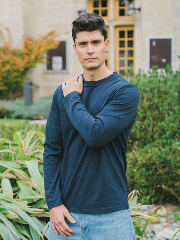 Pétrone T-shirt manches courtes coton bio tencel bleu marine homme