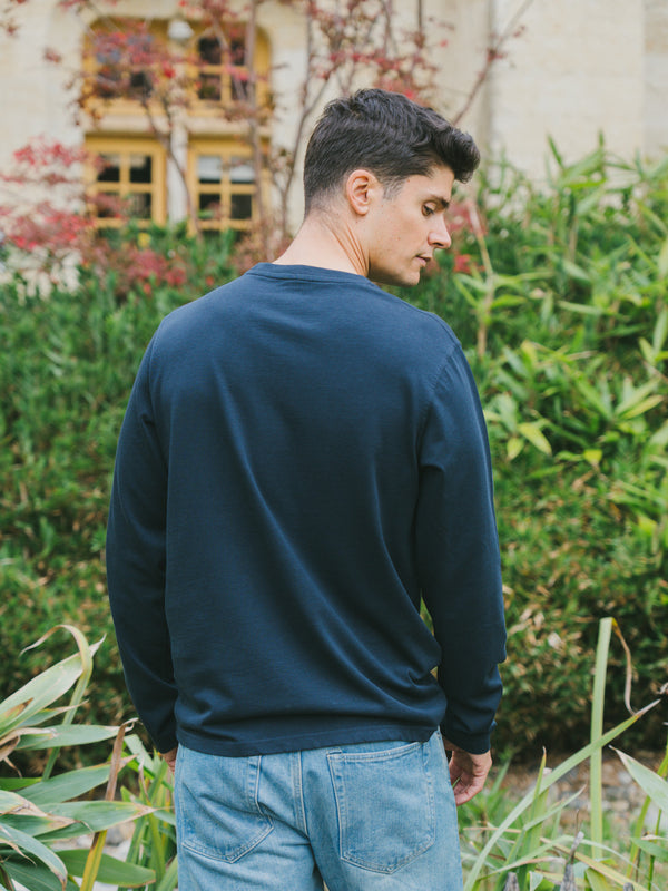 Pétrone T-shirt manches courtes coton bio tencel bleu marine homme