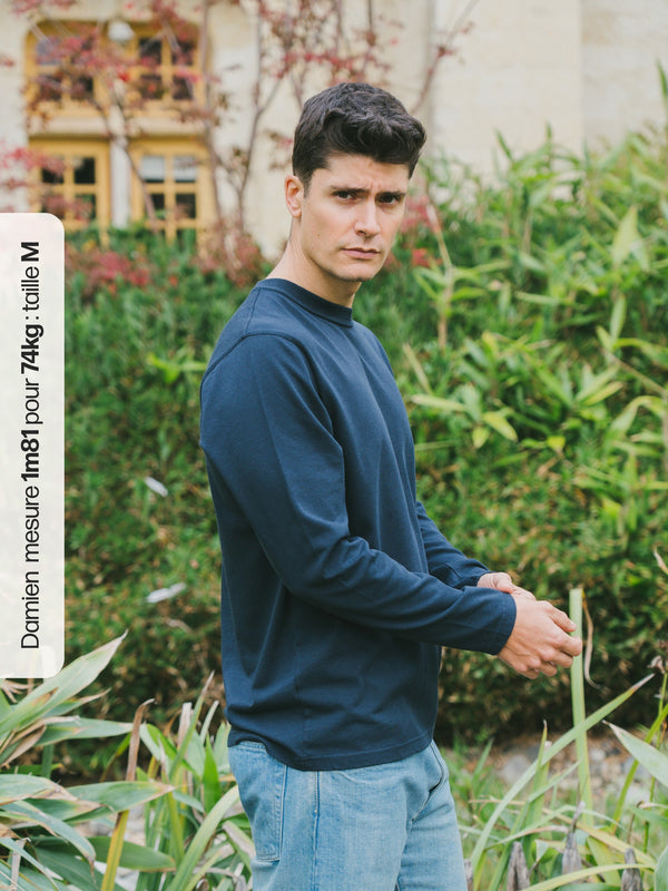 Pétrone T-shirt manches courtes coton bio tencel bleu marine homme