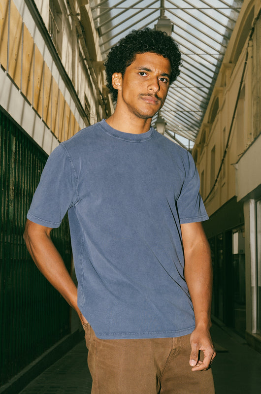 Pétrone T-shirt manches courtes coton bio tencel pigment bleu homme